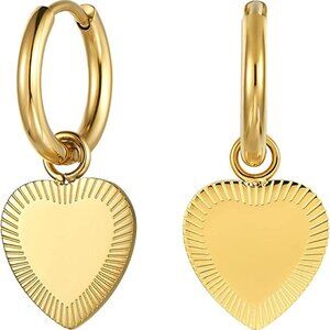 14K Gold Plated Heart Dangle Drop Earrings, Sparkling Dainty Earrings for Women